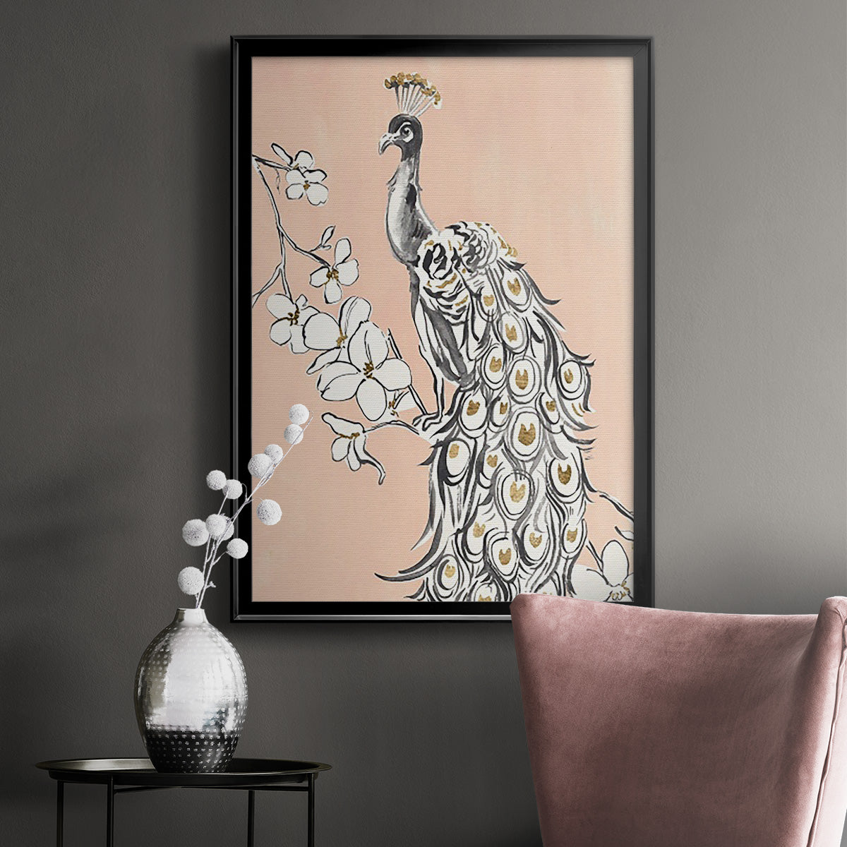 Peacock in Gold II Premium Framed Print - Ready to Hang