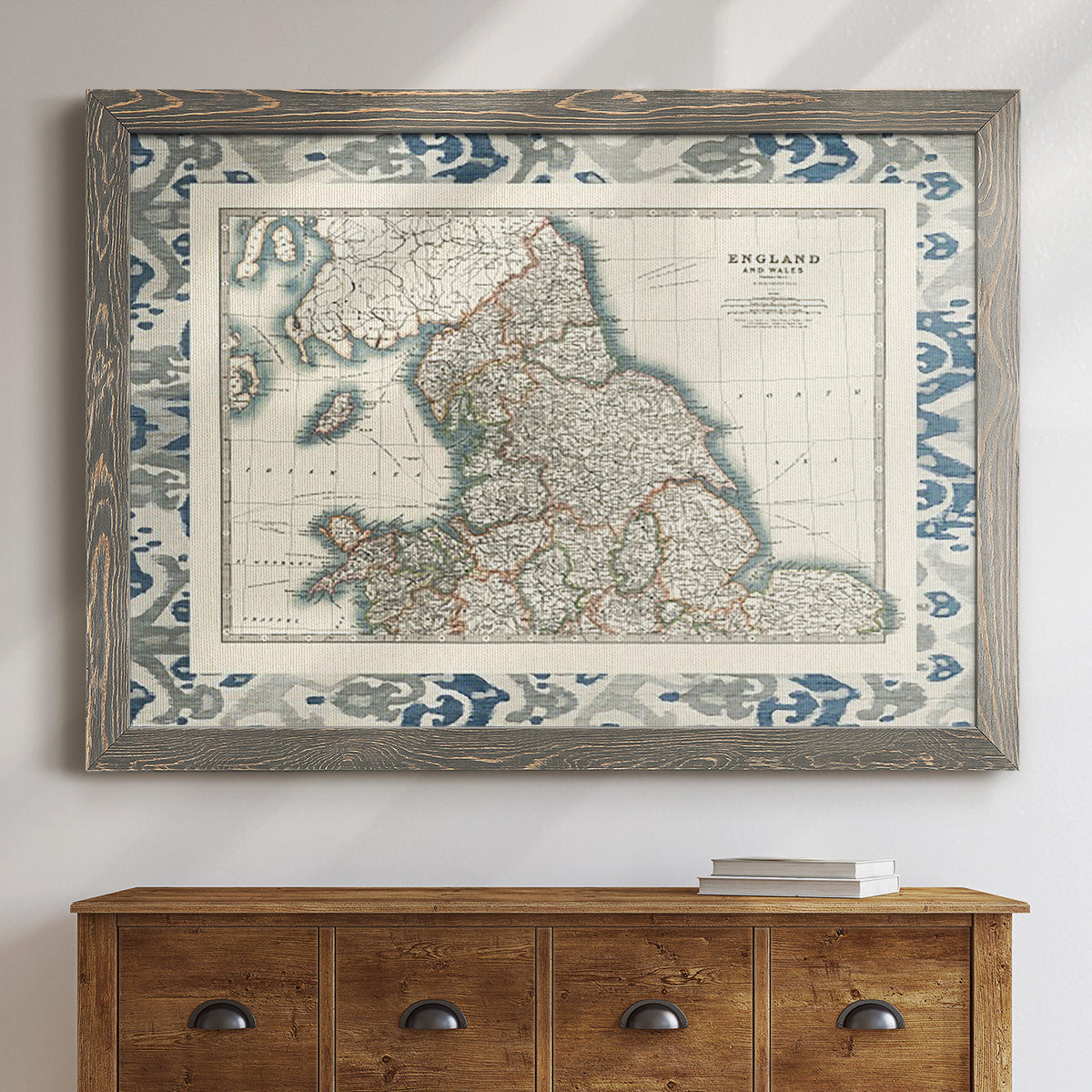 Bordered Map of England & Wales-Premium Framed Canvas - Ready to Hang