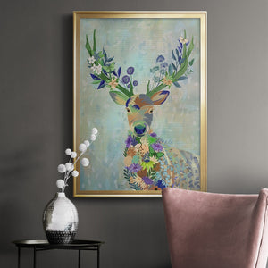 Fantastic Florals Deer, Portrait Premium Framed Print - Ready to Hang