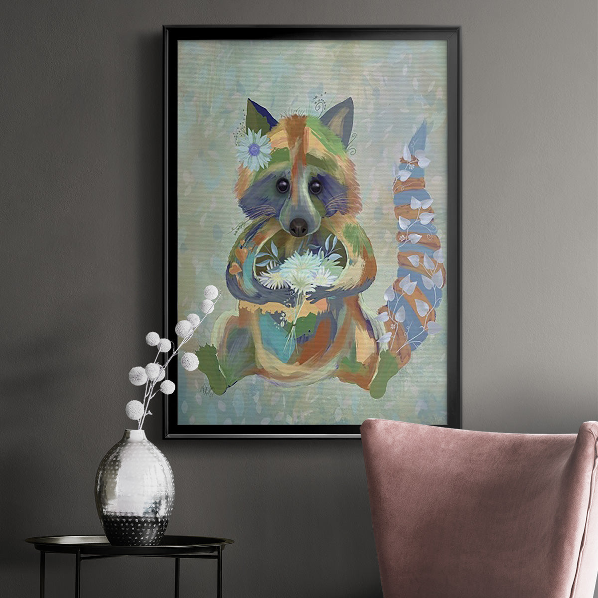 Fantastic Florals Raccoon Premium Framed Print - Ready to Hang