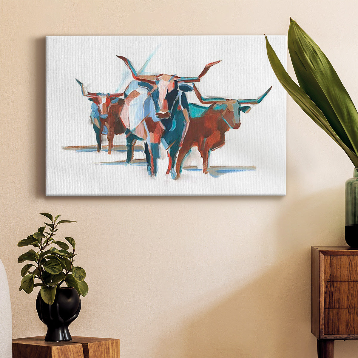 Modern Longhorns I Premium Gallery Wrapped Canvas - Ready to Hang