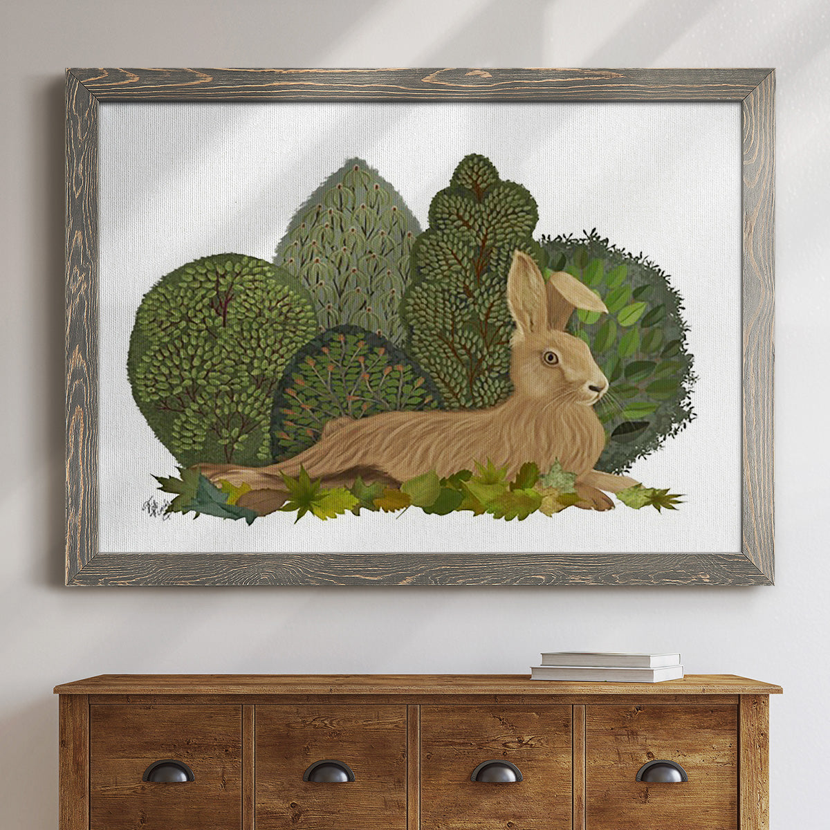 Hare Reclining in Leaves-Premium Framed Canvas - Ready to Hang