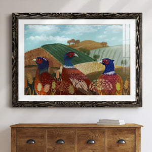 Pheasant Trio in Field-Premium Framed Print - Ready to Hang