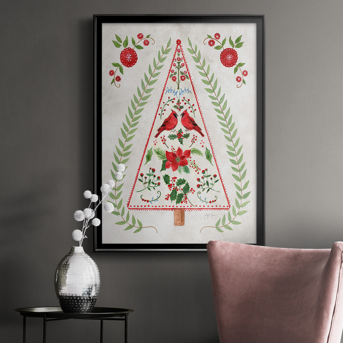 Christmas Folk Tree Premium Framed Print - Ready to Hang