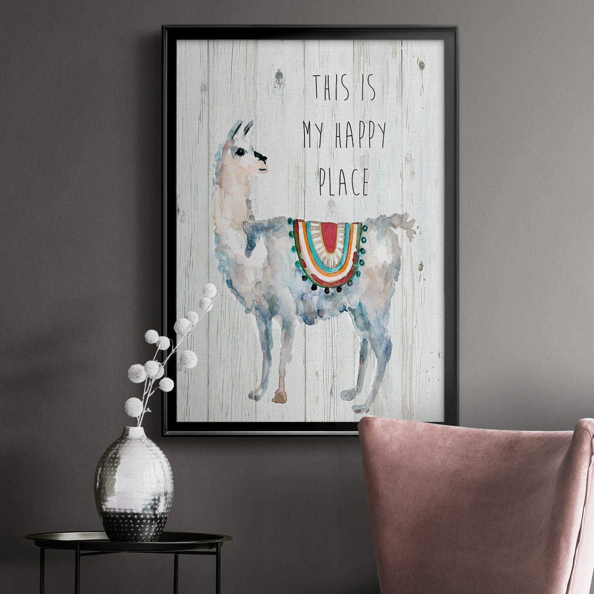 Llama Happy Place Premium Framed Print - Ready to Hang