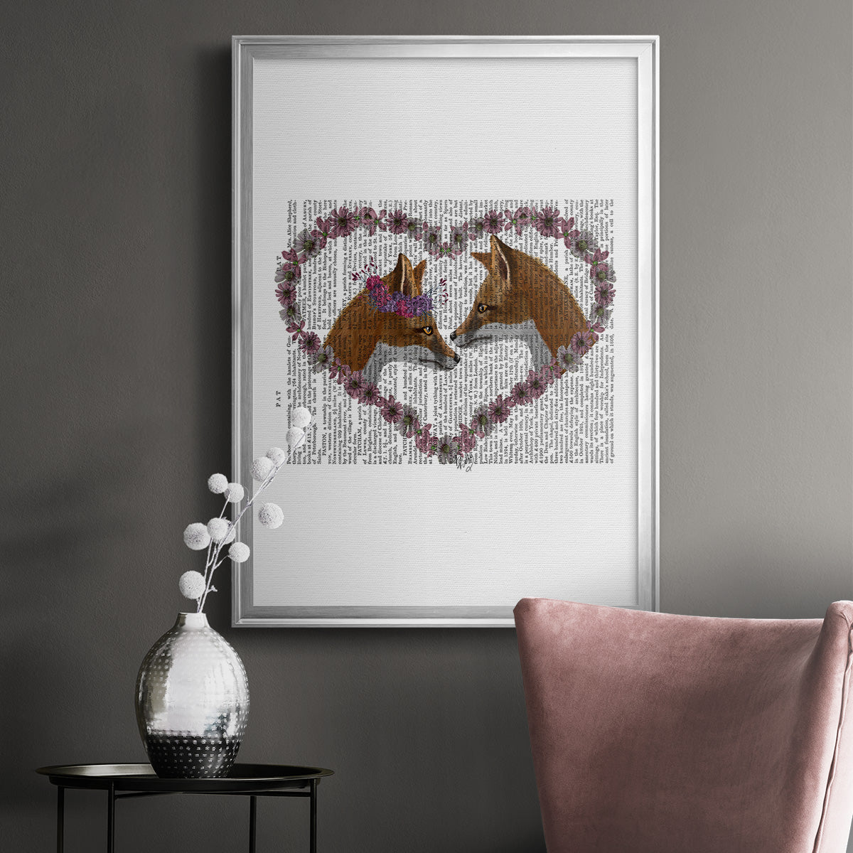 Foxes in Flowers Premium Framed Print - Ready to Hang