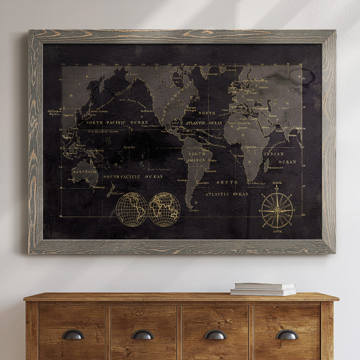 Black Gold Map-Premium Framed Canvas - Ready to Hang