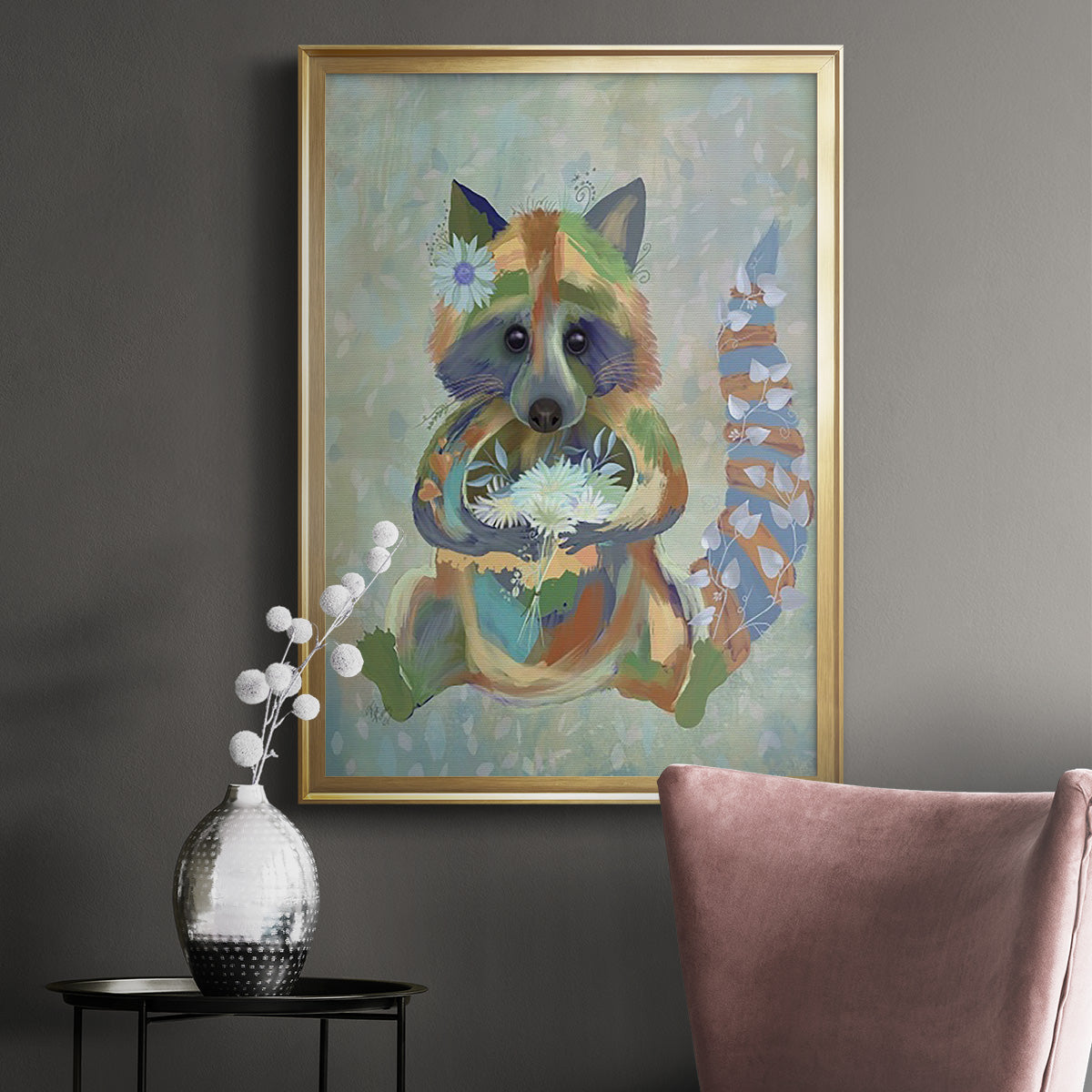 Fantastic Florals Raccoon Premium Framed Print - Ready to Hang