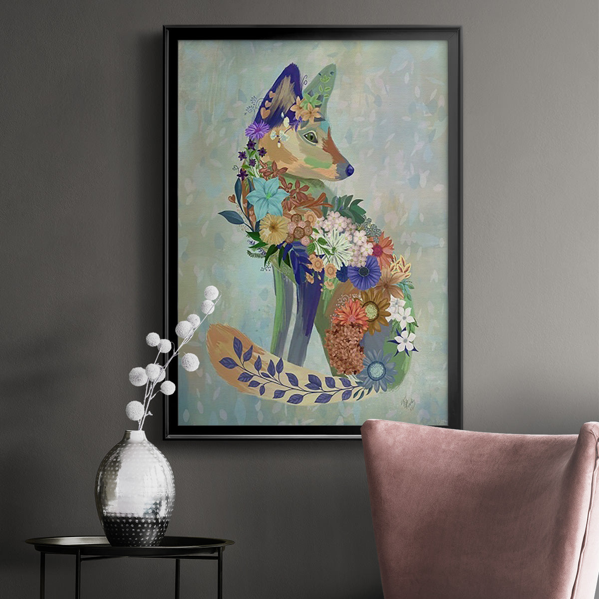 Fantastic Florals Fox, Sitting Premium Framed Print - Ready to Hang