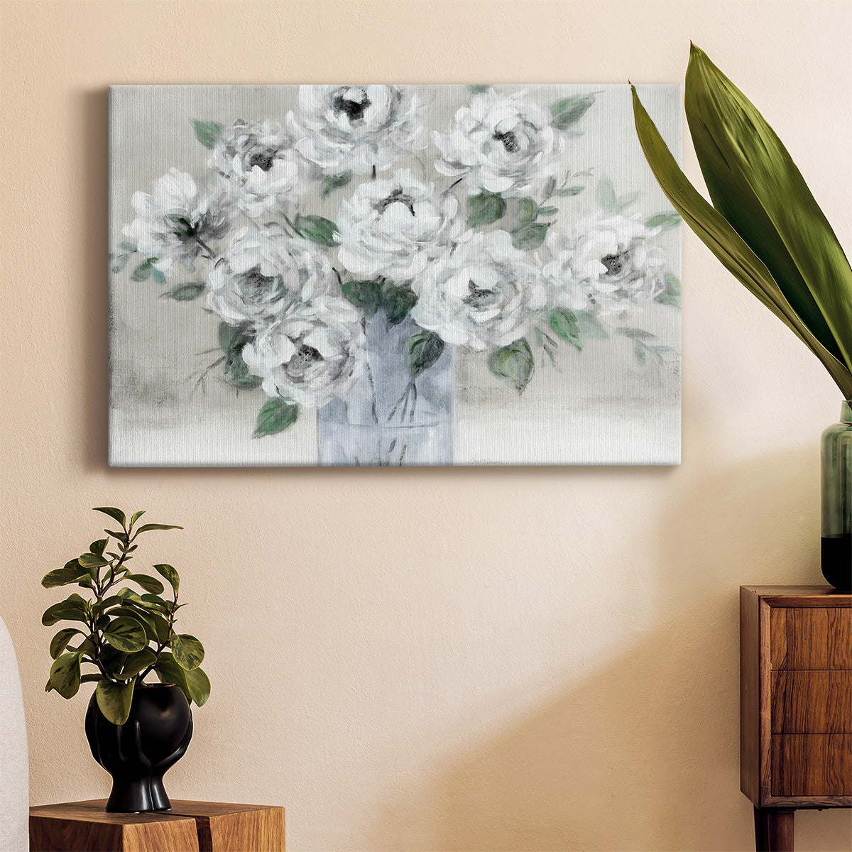 Tender White Roses Premium Gallery Wrapped Canvas - Ready to Hang