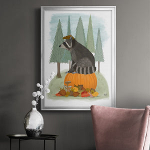 Raccoon On Pumpkin Premium Framed Print - Ready to Hang