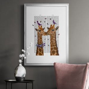 Kissing Giraffes with Birds Premium Framed Print - Ready to Hang