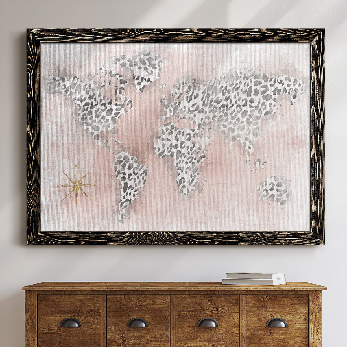 Pink Cheetah Map-Premium Framed Canvas - Ready to Hang