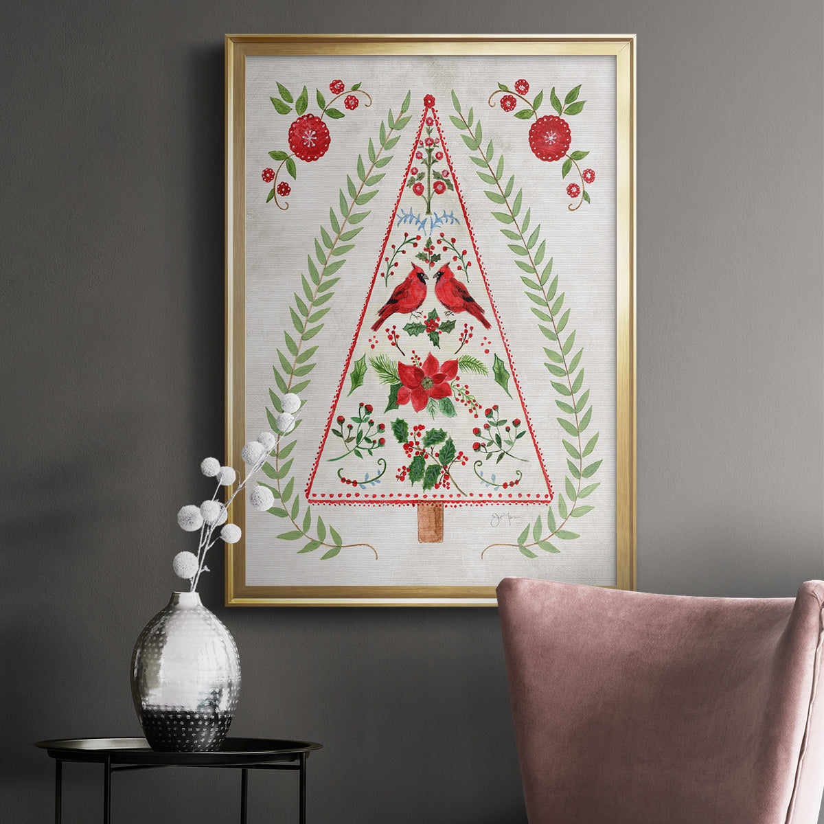 Christmas Folk Tree Premium Framed Print - Ready to Hang