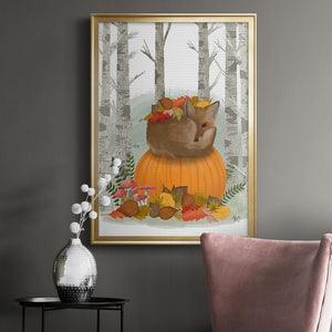 Fox Curled on Pumpkin Premium Framed Print - Ready to Hang
