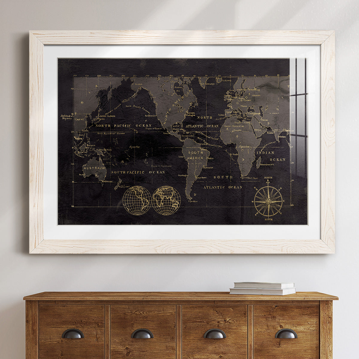 Black Gold Map-Premium Framed Print - Ready to Hang