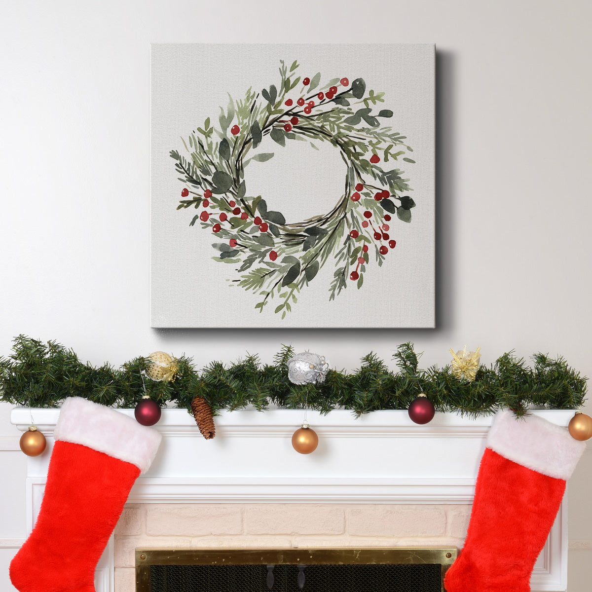 Holly Farmhouse Wreath II-Premium Gallery Wrapped Canvas - Ready to Hang