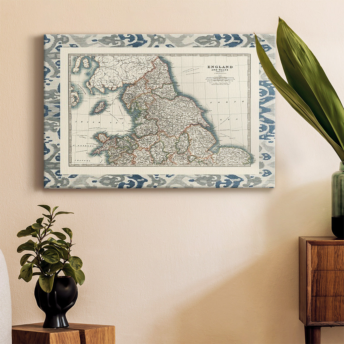 Bordered Map of England & Wales Premium Gallery Wrapped Canvas - Ready to Hang