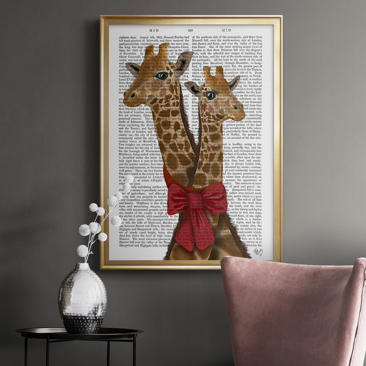 Giraffes and Bow Premium Framed Print - Ready to Hang