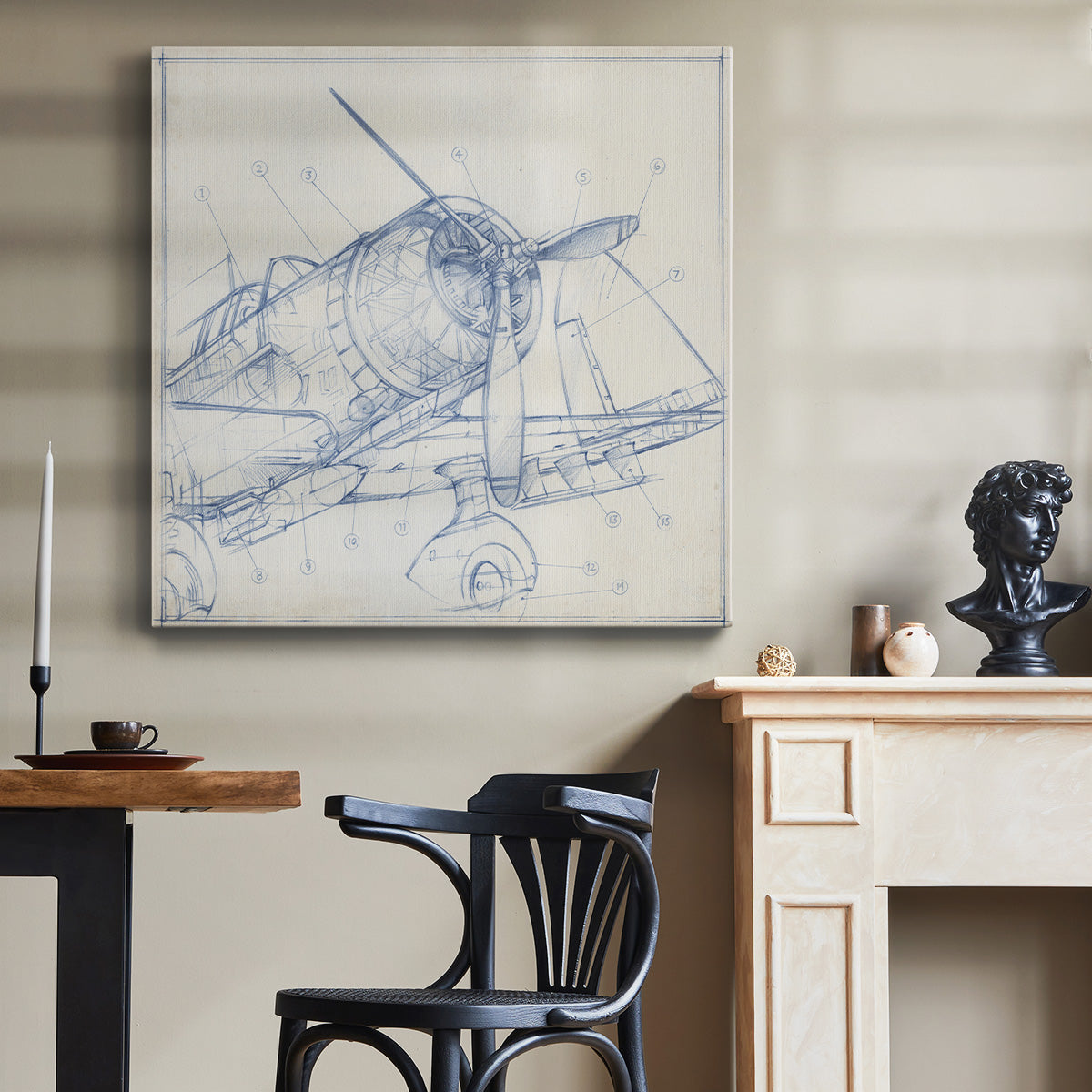 Airplane Mechanical Sketch I-Premium Gallery Wrapped Canvas - Ready to Hang