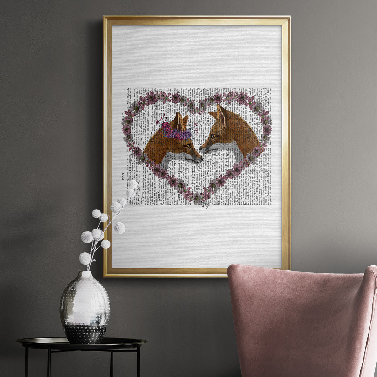 Foxes in Flowers Premium Framed Print - Ready to Hang