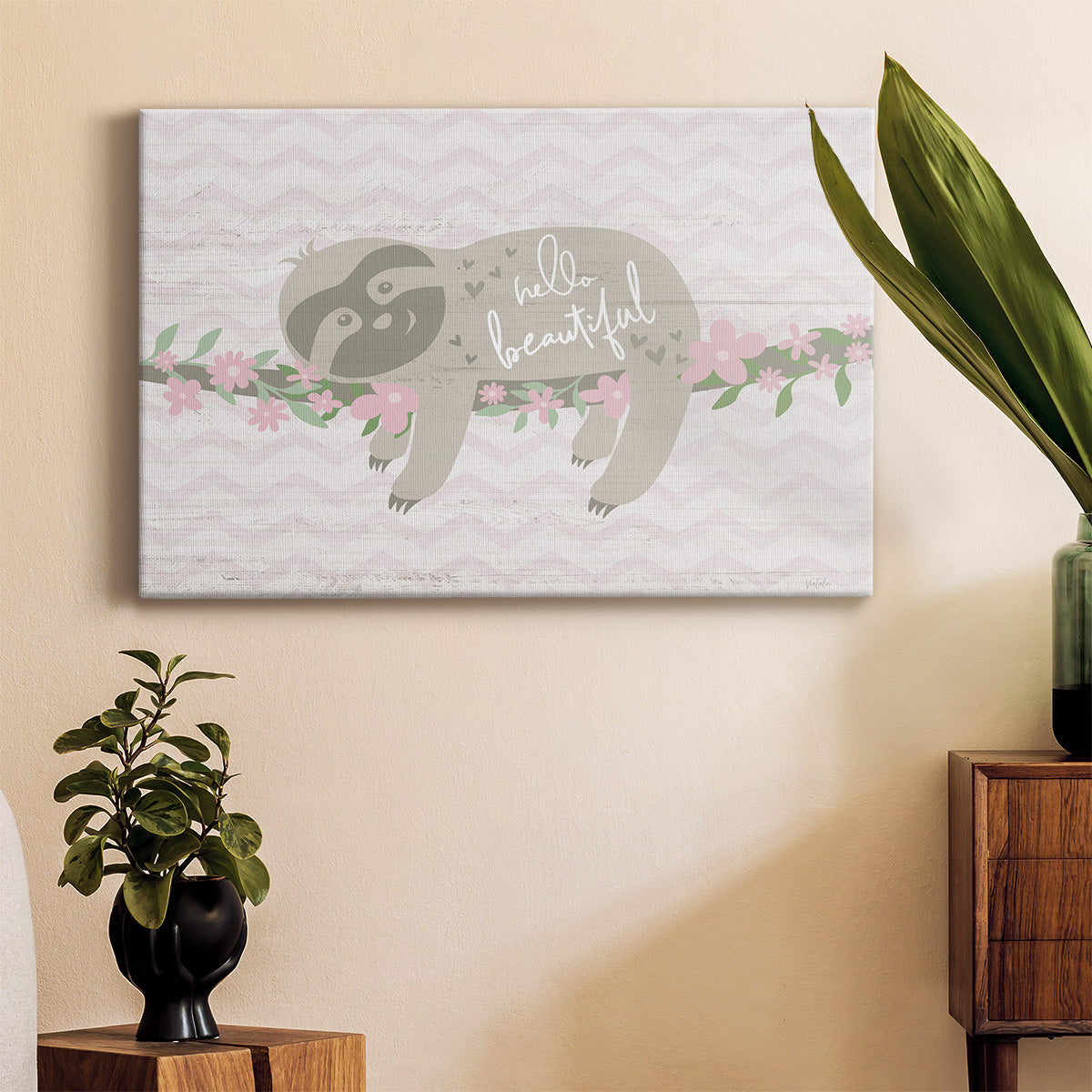 Floral Sloth Premium Gallery Wrapped Canvas - Ready to Hang