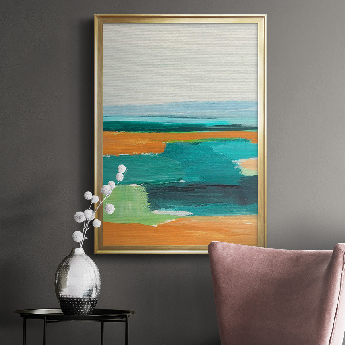 Aqua and Orange I Premium Framed Print - Ready to Hang