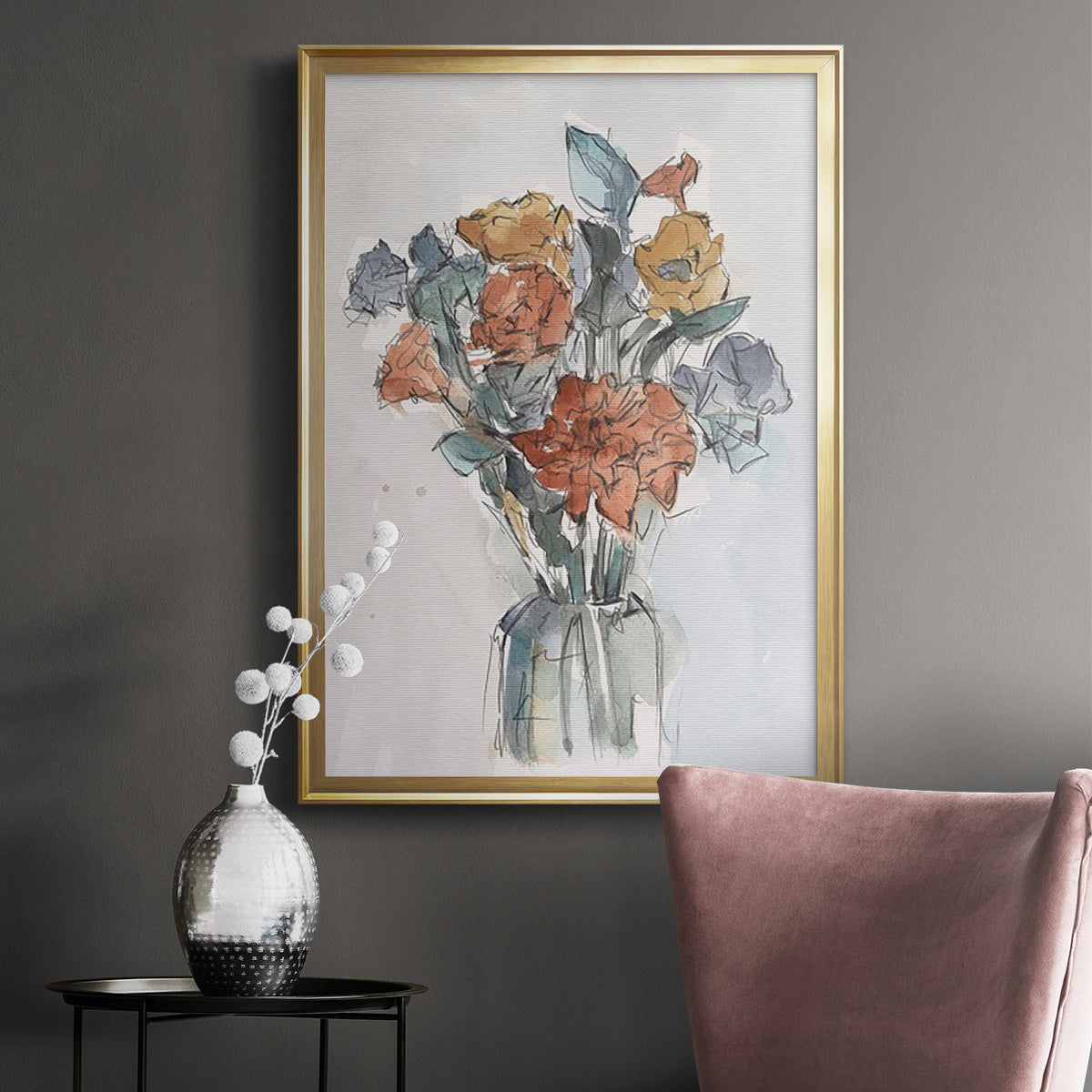 Watercolor Floral Arrangement I Premium Framed Print - Ready to Hang