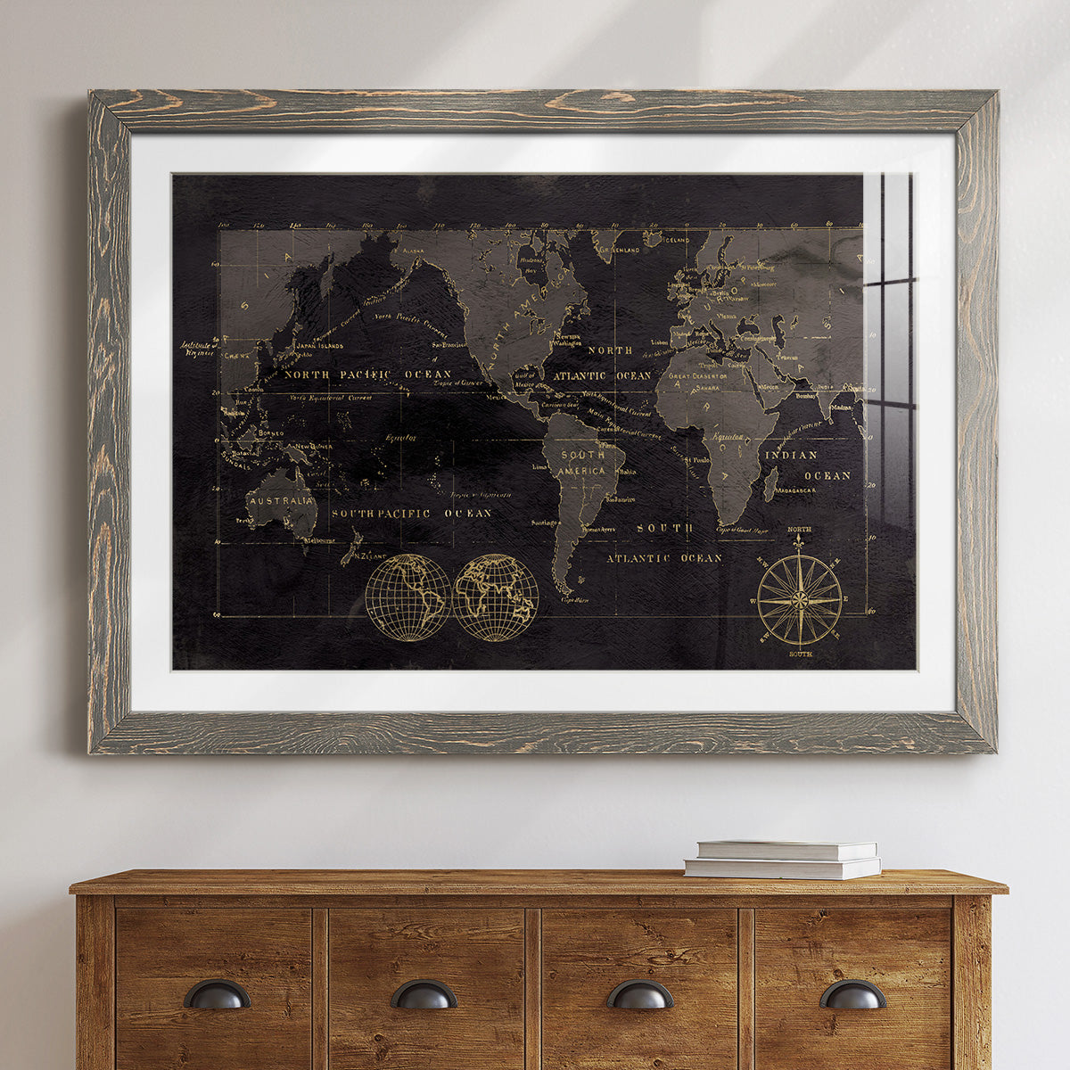 Black Gold Map-Premium Framed Print - Ready to Hang