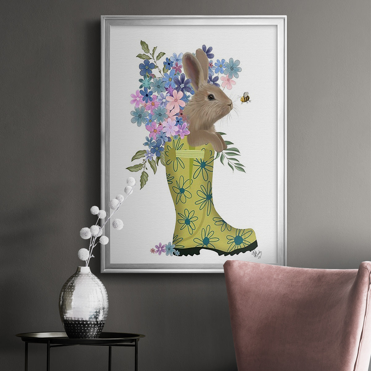 Welly Bunny And Bee Premium Framed Print - Ready to Hang