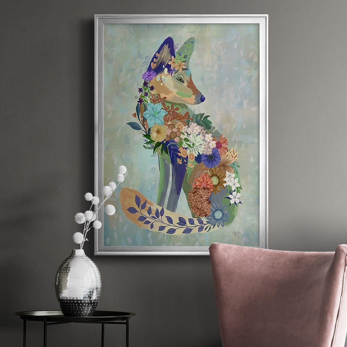 Fantastic Florals Fox, Sitting Premium Framed Print - Ready to Hang