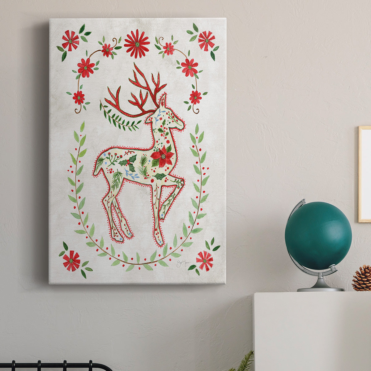 Christmas Folk Reindeer Premium Gallery Wrapped Canvas - Ready to Hang