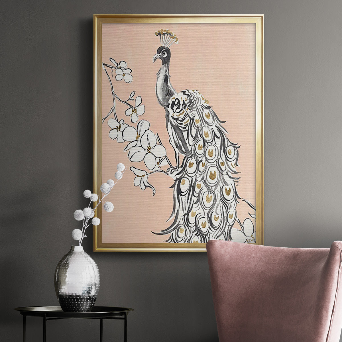 Peacock in Gold II Premium Framed Print - Ready to Hang