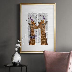 Kissing Giraffes with Birds Premium Framed Print - Ready to Hang