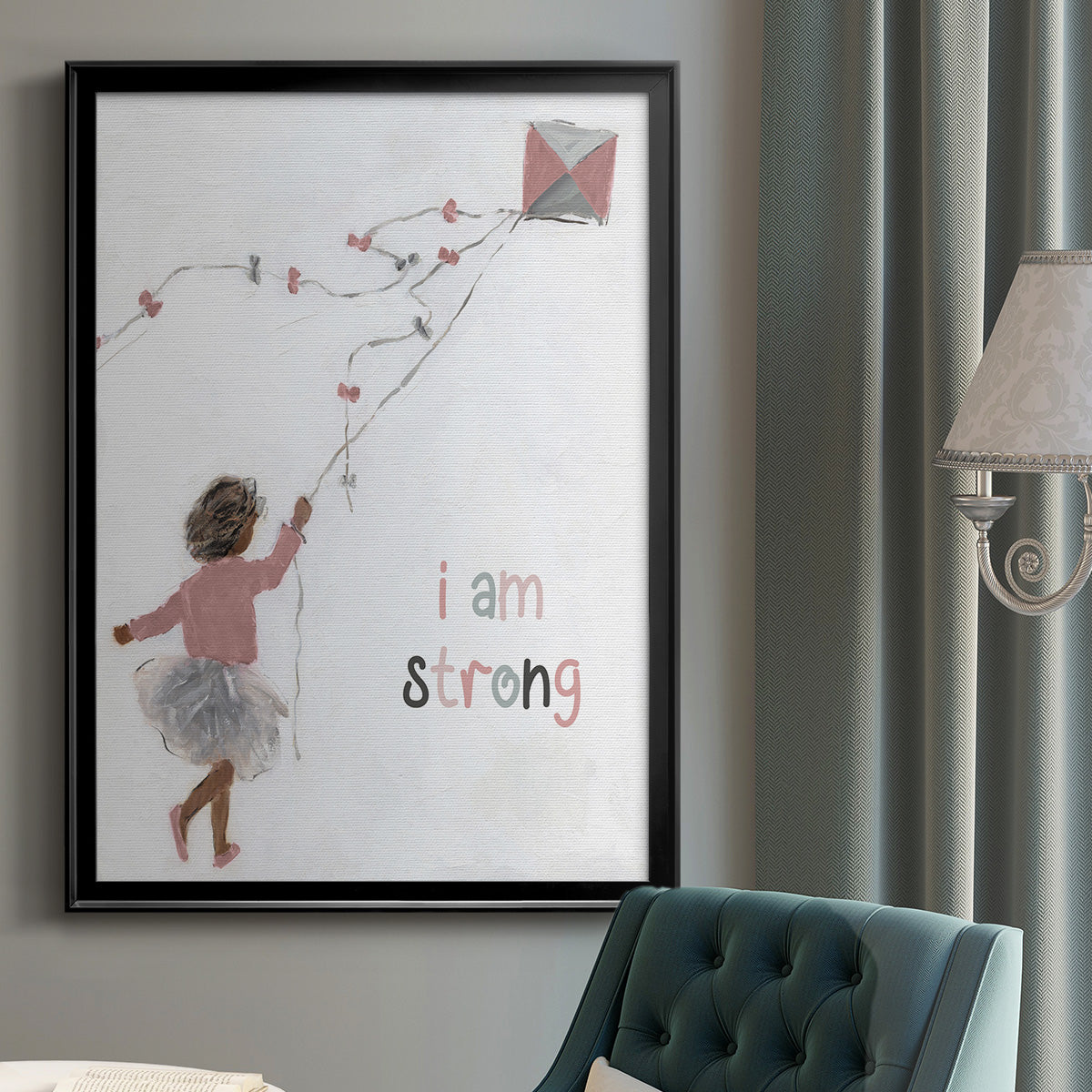 Girl Flying Kite Premium Framed Print - Ready to Hang