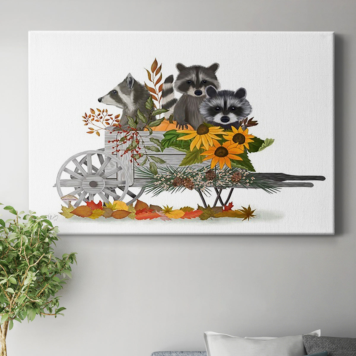 Raccoon Wheelbarrow Premium Gallery Wrapped Canvas - Ready to Hang