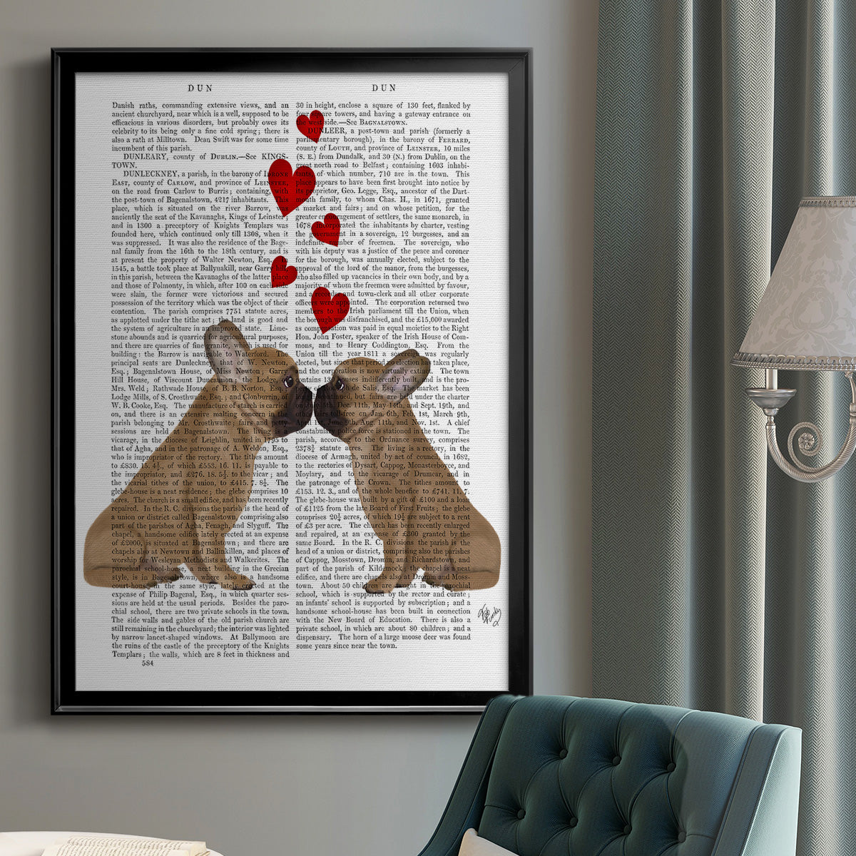 French Kiss and Hearts Premium Framed Print - Ready to Hang