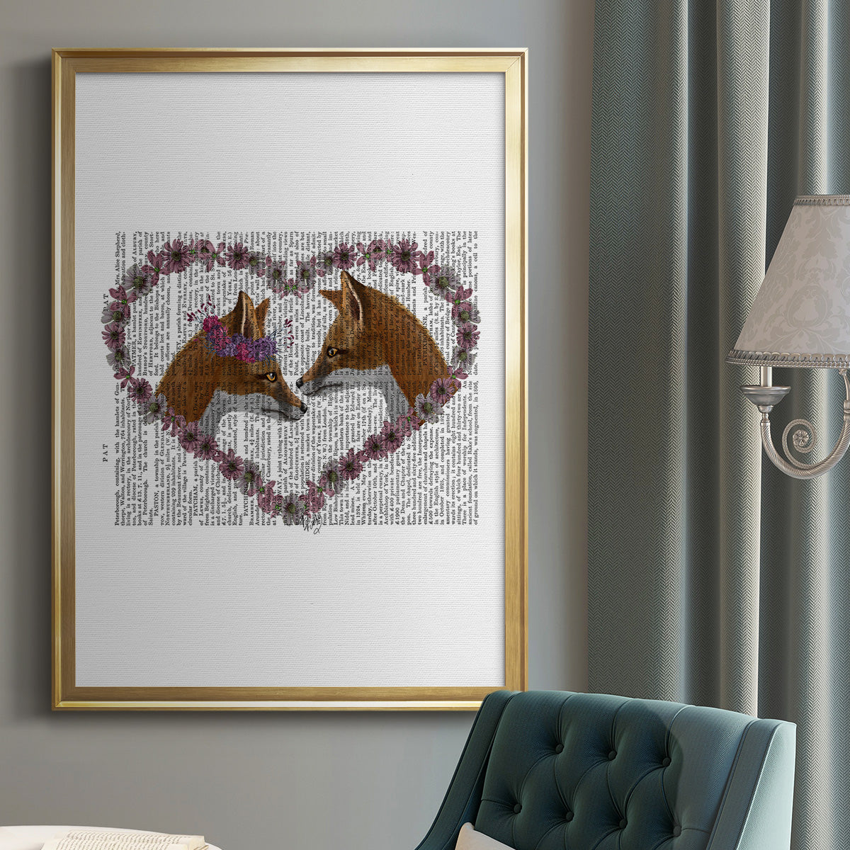 Foxes in Flowers Premium Framed Print - Ready to Hang