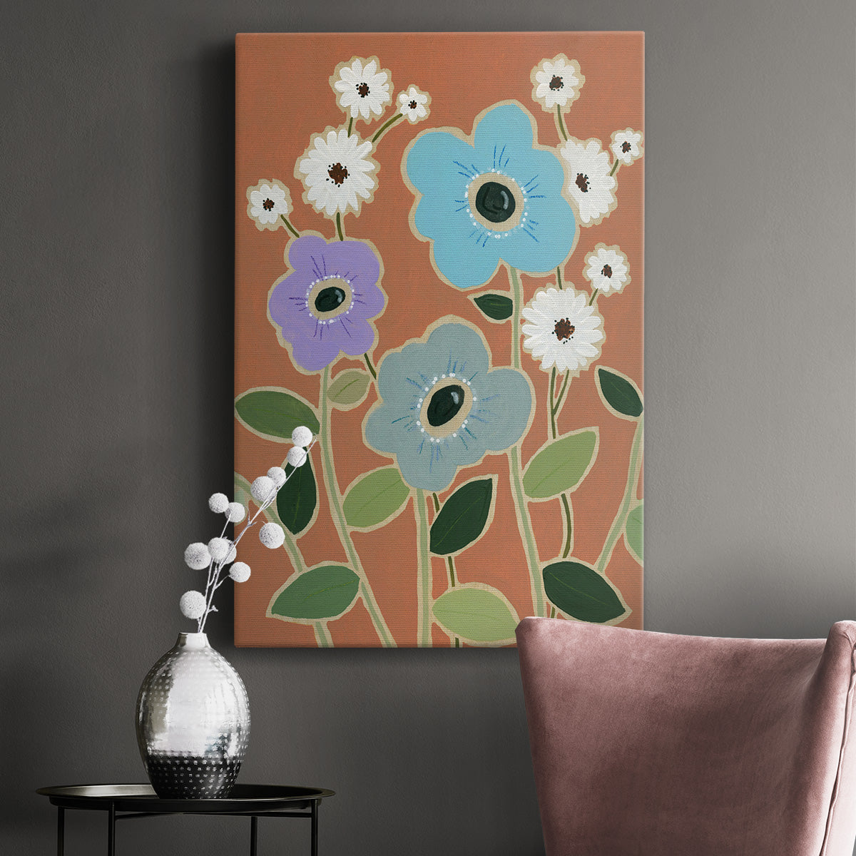 Woodblock Floral IV Premium Gallery Wrapped Canvas - Ready to Hang