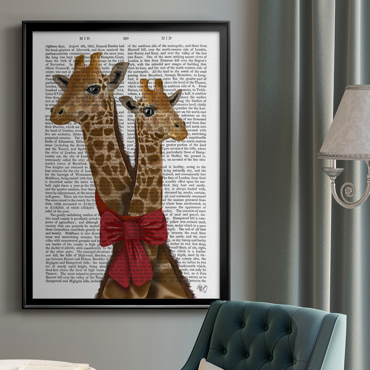 Giraffes and Bow Premium Framed Print - Ready to Hang