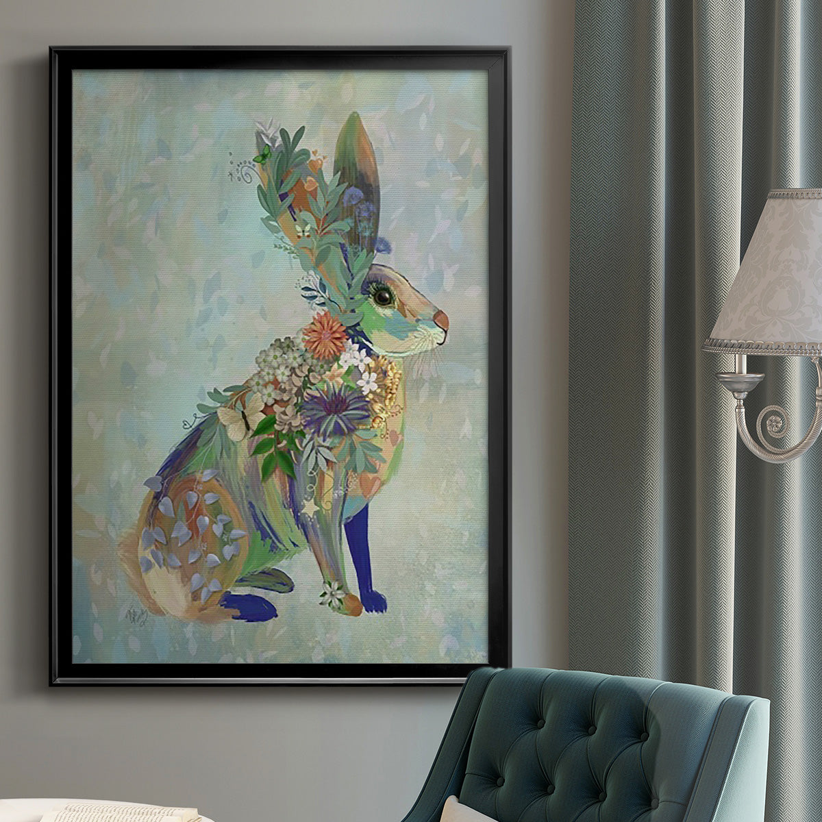 Fantastic Florals Hare, Sitting Premium Framed Print - Ready to Hang