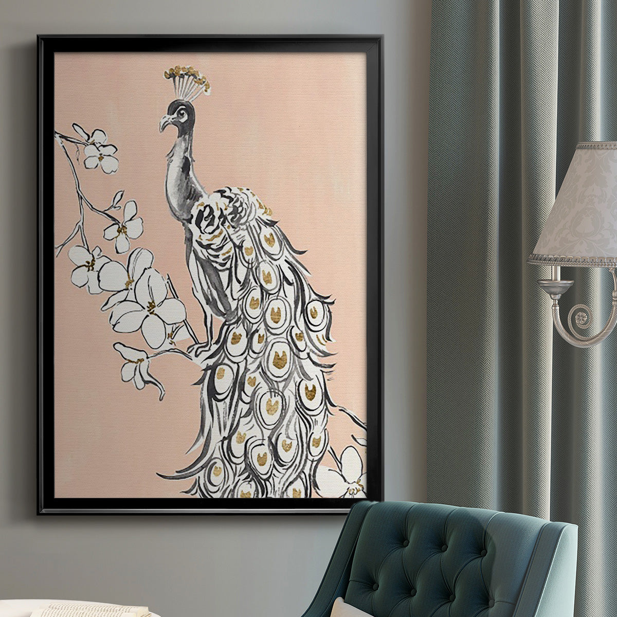 Peacock in Gold II Premium Framed Print - Ready to Hang