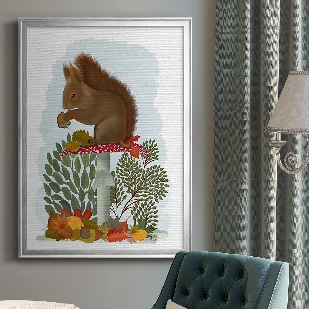 Red Squirrel On Mushroom Premium Framed Print - Ready to Hang