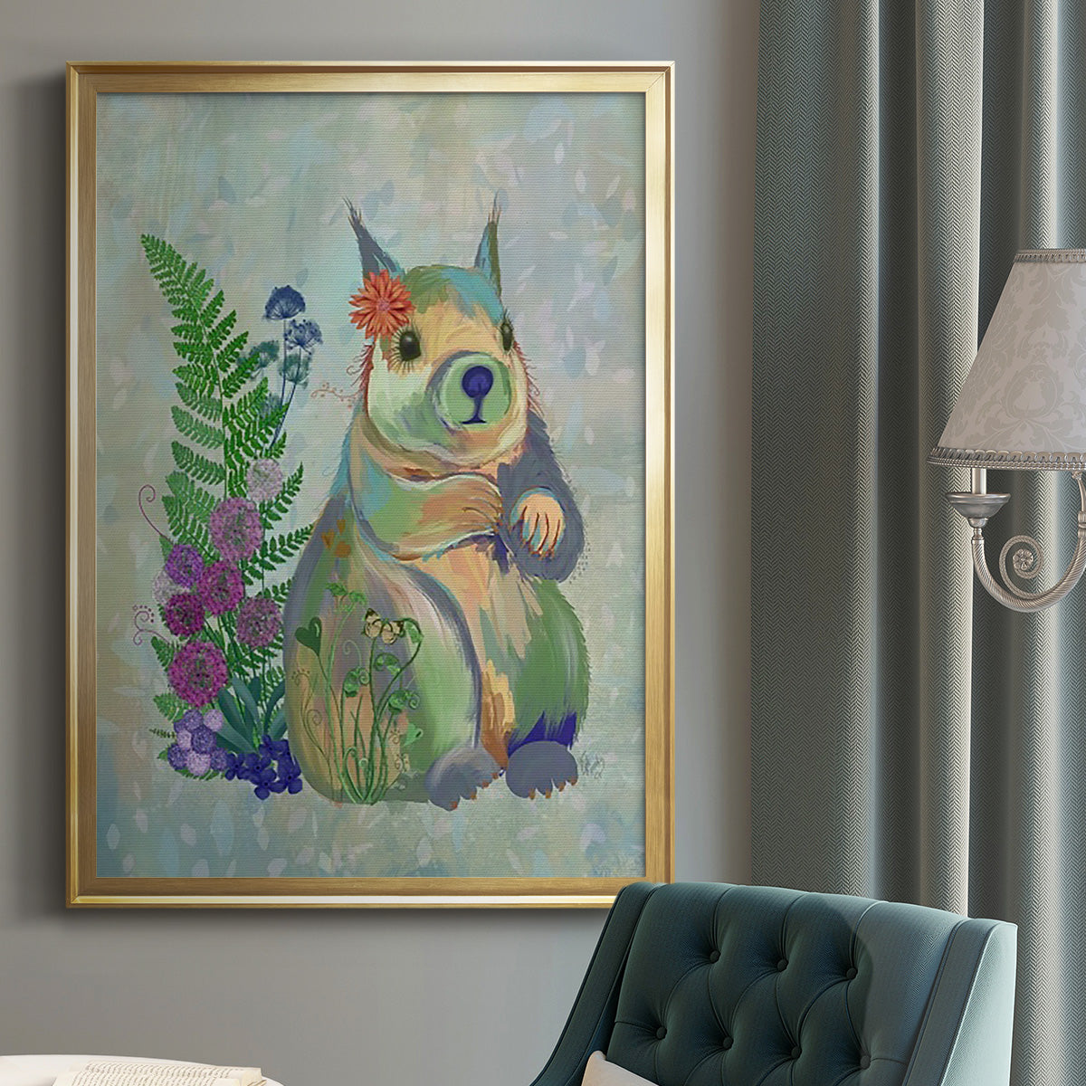 Fantastic Florals Squirrel Premium Framed Print - Ready to Hang