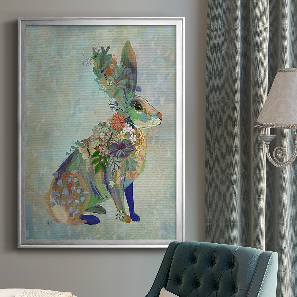 Fantastic Florals Hare, Sitting Premium Framed Print - Ready to Hang