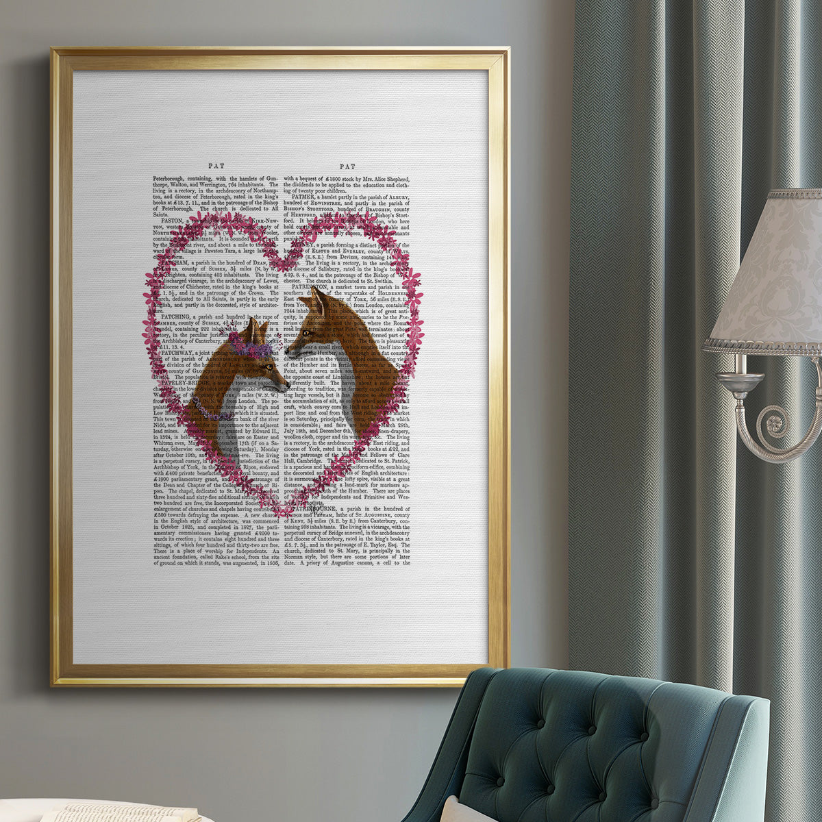 Foxes in Pink Heart Premium Framed Print - Ready to Hang