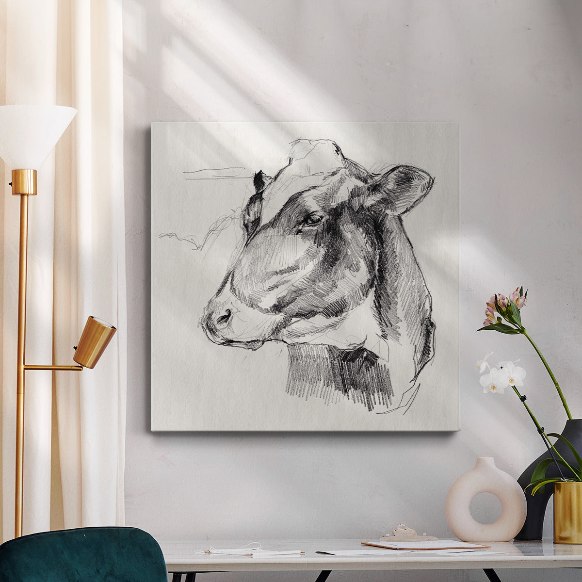 Holstein Portrait Sketch II-Premium Gallery Wrapped Canvas - Ready to Hang