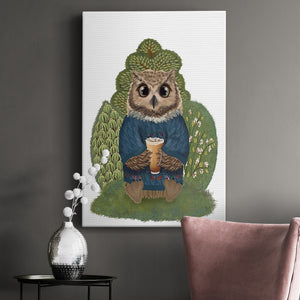 Latte Owl in Sweater Premium Gallery Wrapped Canvas - Ready to Hang