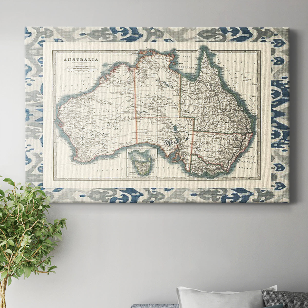 Bordered Map of Australia Premium Gallery Wrapped Canvas - Ready to Hang