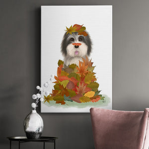 Landed in Autumn, Black and White Dog Premium Gallery Wrapped Canvas - Ready to Hang